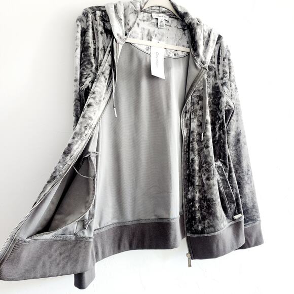 Calvin Klein Silver & Gray Velour Zip Up Jacket with Hood Size Small - Picture 5 of 8